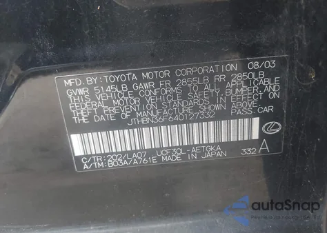 2004 Lexus Ls 430 z USA, uszkodzony, nr VIN JTHBN36F640127332